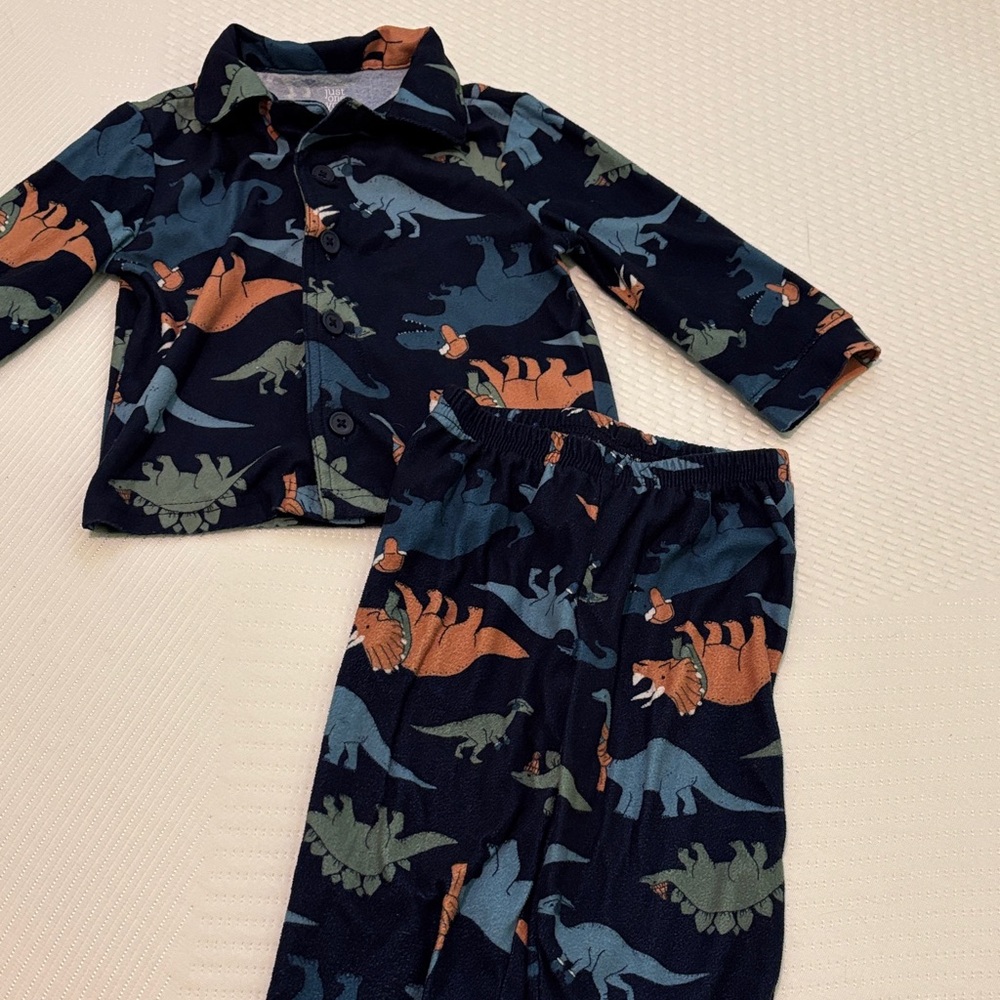 Dinosaur Print Kids Pajamas - Navy and Orange